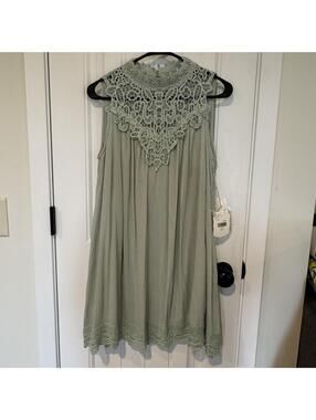 Attard State Dusty Mint Sleeveless Dress with Crochet Detail